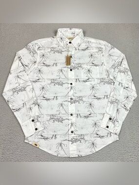 NWT Western Aloha Shirt Men's Size S White Long Sleeve Button Up Hawaiian Small